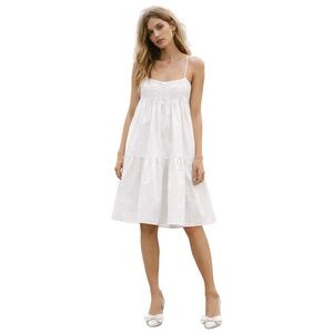 Aritzia Wilfred Satire Taffeta Dress Tiered Midi Peplum White Babydoll Boho